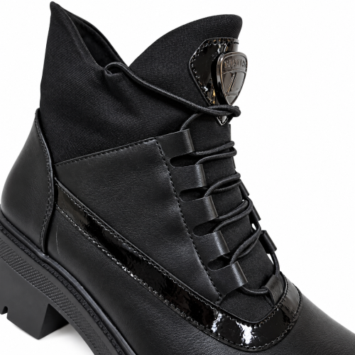Черни дамски боти с цип и връзки- Valera Black 12376