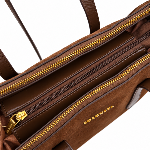 Kафява велурена чанта с дълги дръжки- Coco Brown 12425