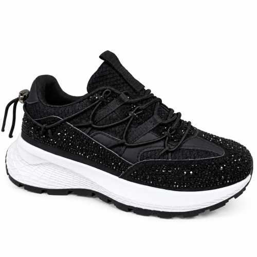 Дамски черни маратонки с камъни- Jaklin Black 12437