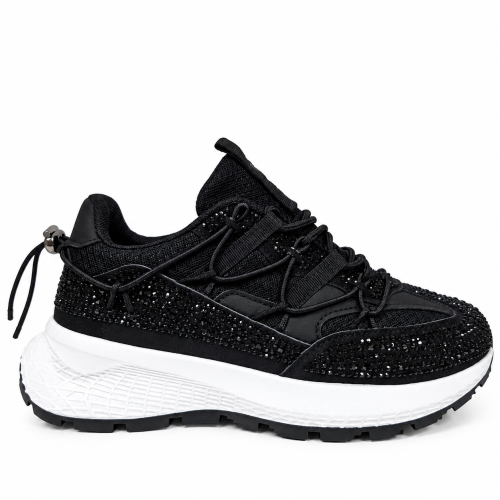 Дамски черни маратонки с камъни- Jaklin Black 12437