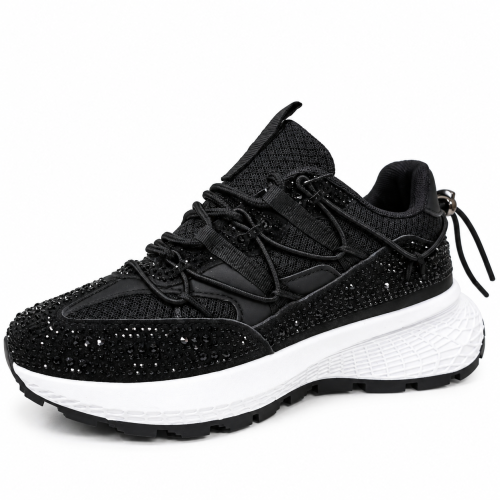 Дамски черни маратонки с камъни- Jaklin Black 12437