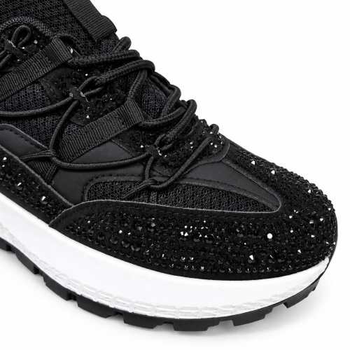 Дамски черни маратонки с камъни- Jaklin Black 12437