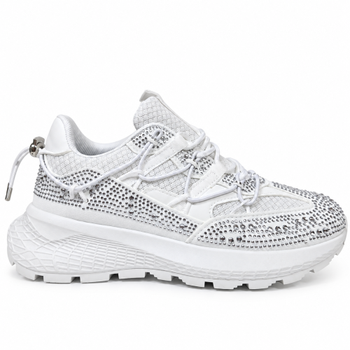 Дамски бели маратонки с камъни- Jaklin White 12440
