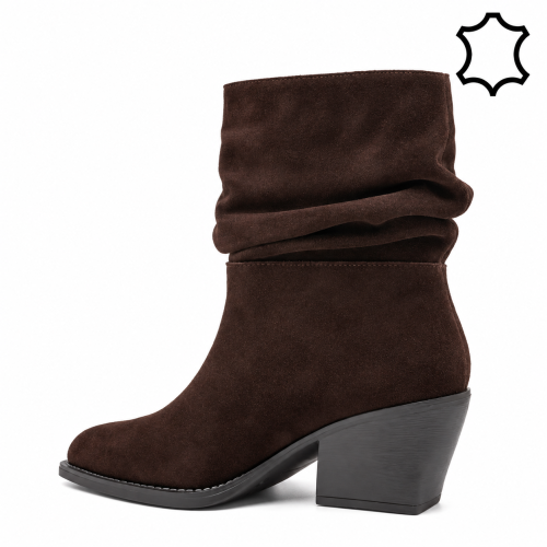 Дамски каубойски боти от естествен велур- Beti Brown 12446